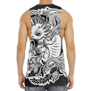 Black And White Axolotl Print Men's Muscle Tank Top