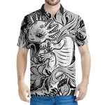 Black And White Axolotl Print Men's Polo Shirt