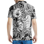 Black And White Axolotl Print Men's Polo Shirt