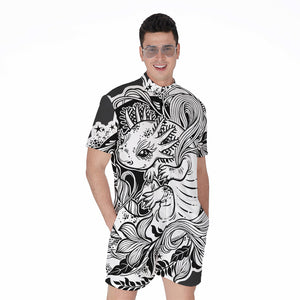 Black And White Axolotl Print Men's Rompers