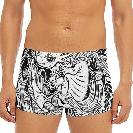 Black And White Axolotl Print Men's Short Boxer Briefs