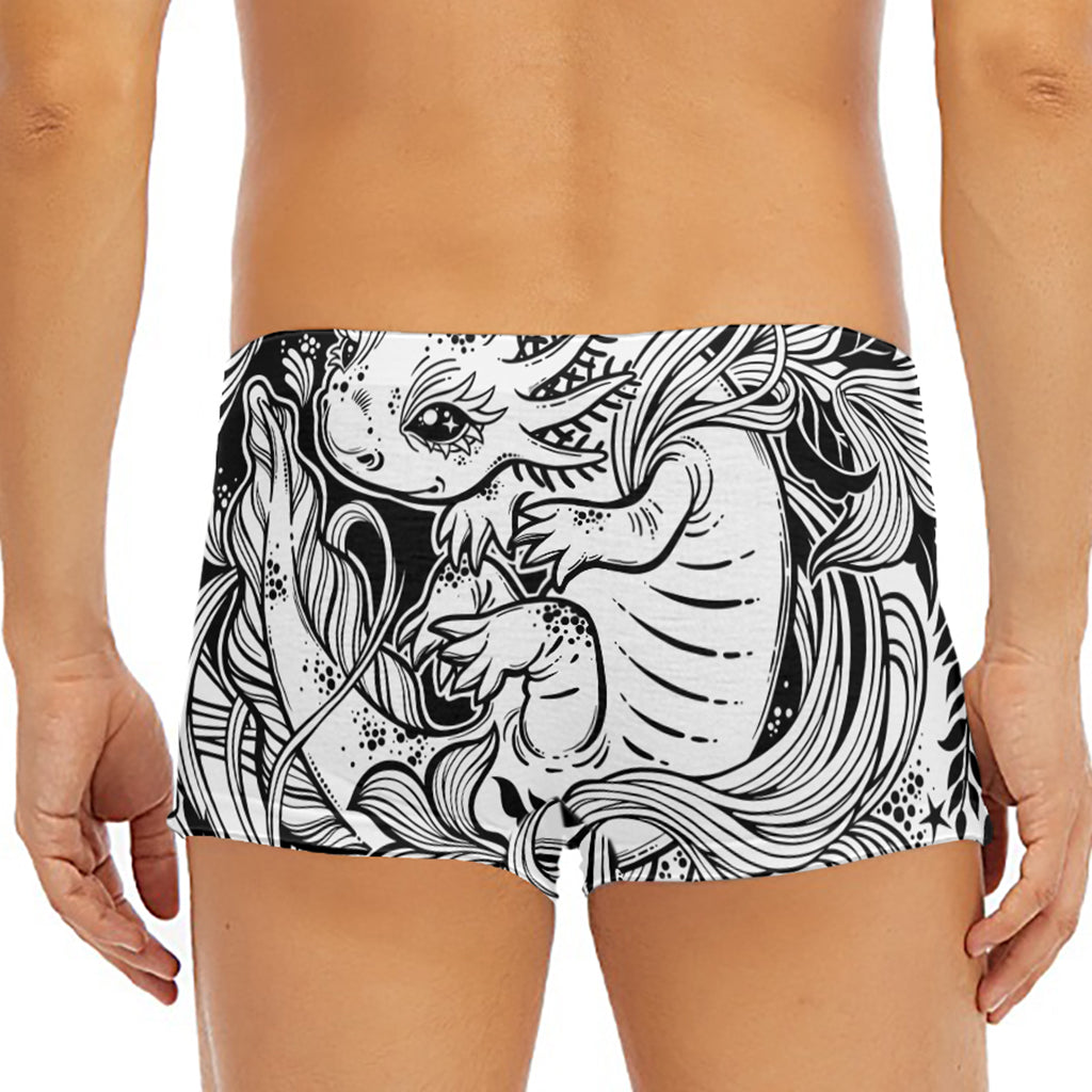 Black And White Axolotl Print Men's Short Boxer Briefs