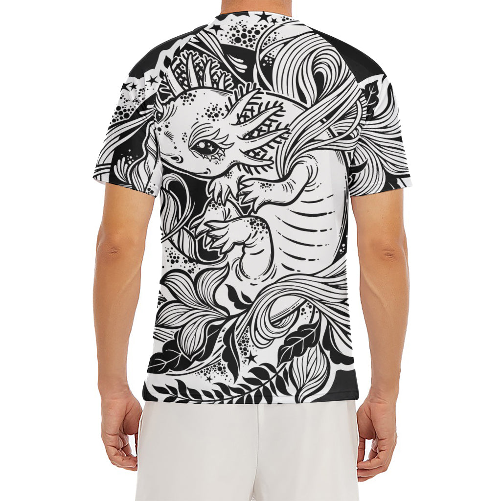 Black And White Axolotl Print Men's Short Sleeve Rash Guard