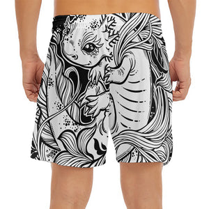 Black And White Axolotl Print Men's Split Running Shorts