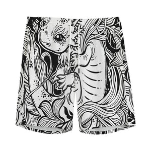 Black And White Axolotl Print Men's Sports Shorts