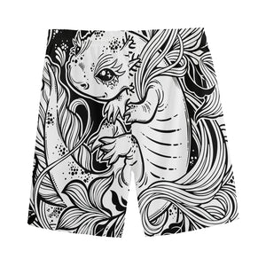 Black And White Axolotl Print Men's Sports Shorts