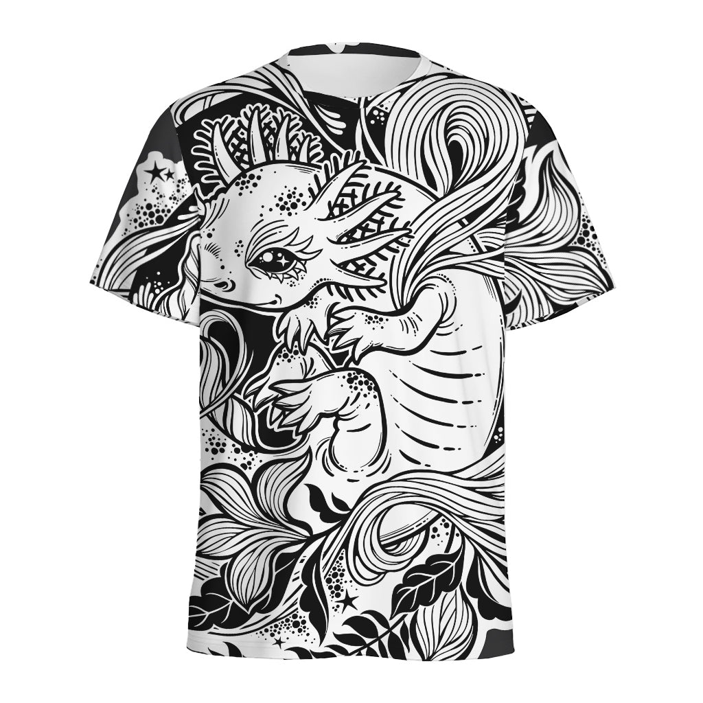 Black And White Axolotl Print Men's Sports T-Shirt