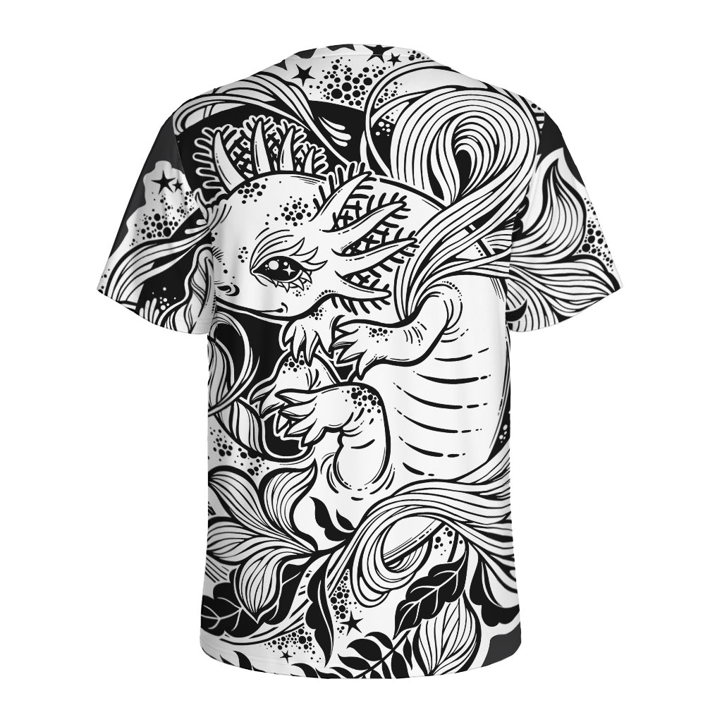 Black And White Axolotl Print Men's Sports T-Shirt