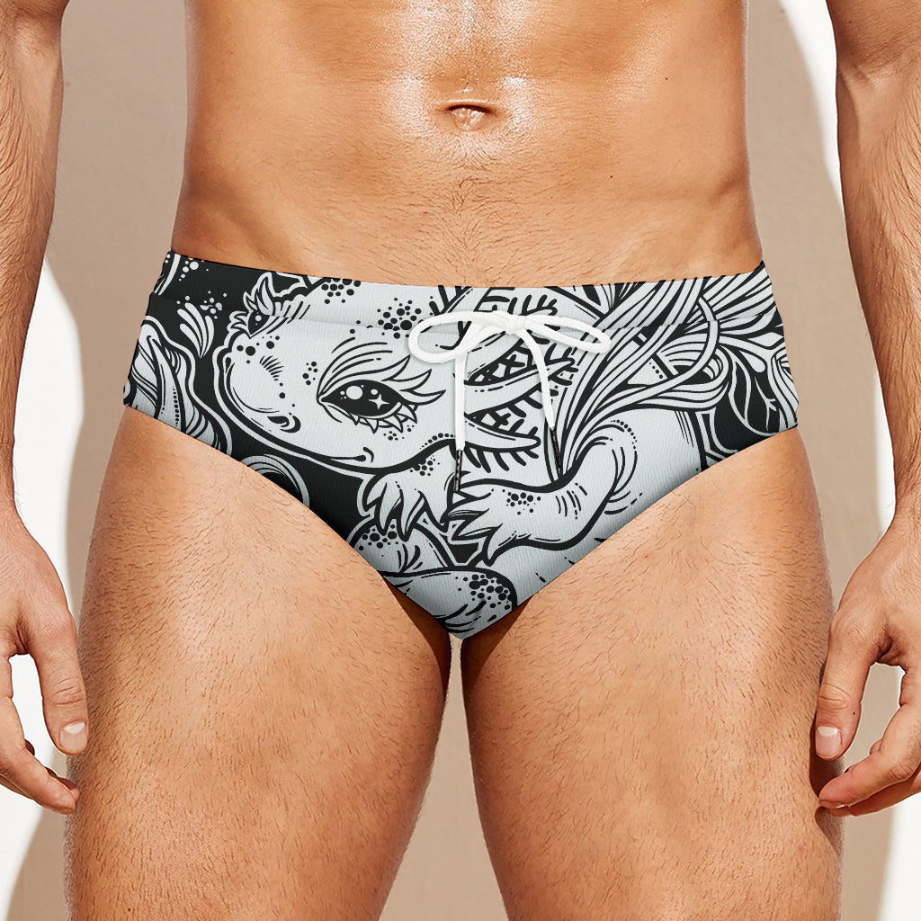 Black And White Axolotl Print Men's Swim Briefs