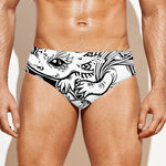 Black And White Axolotl Print Men's Swim Briefs