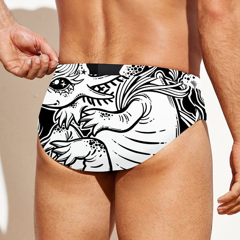 Black And White Axolotl Print Men's Swim Briefs