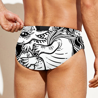 Black And White Axolotl Print Men's Swim Briefs