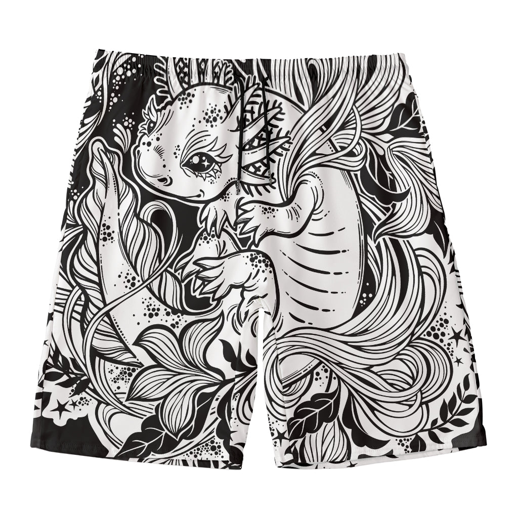 Black And White Axolotl Print Men's Swim Trunks