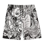 Black And White Axolotl Print Men's Swim Trunks