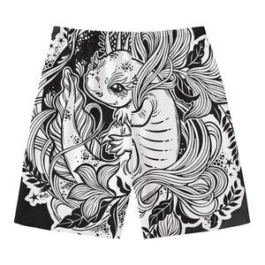 Black And White Axolotl Print Men's Swim Trunks