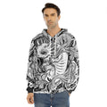 Black And White Axolotl Print Men's Velvet Pullover Hoodie
