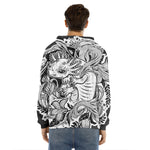 Black And White Axolotl Print Men's Velvet Pullover Hoodie