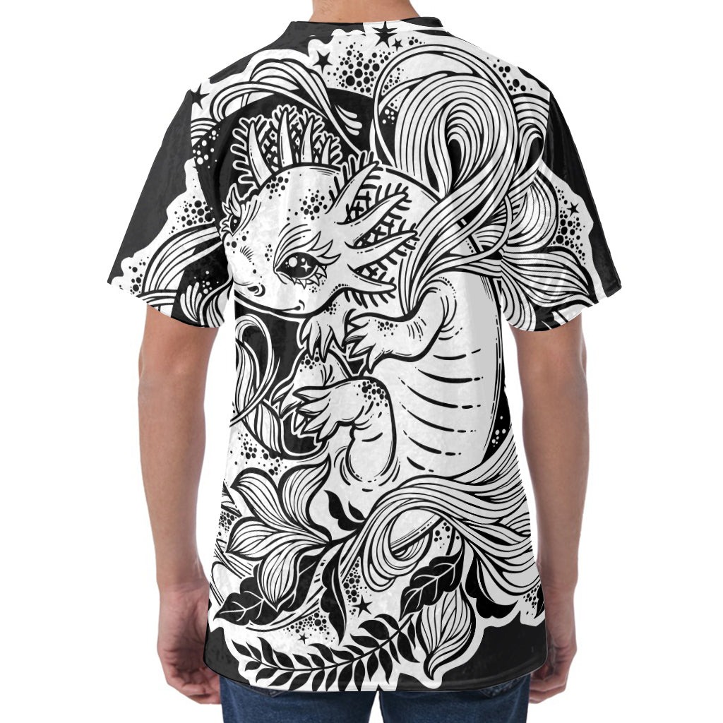 Black And White Axolotl Print Men's Velvet T-Shirt