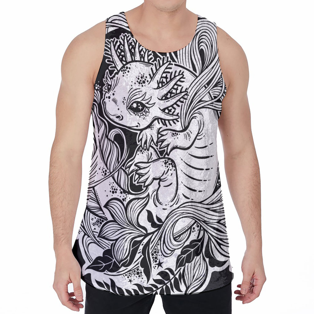 Black And White Axolotl Print Men's Velvet Tank Top