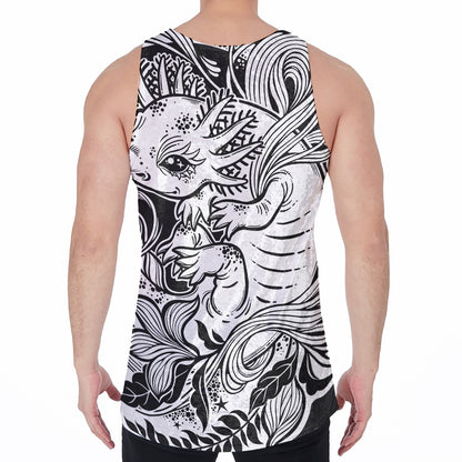 Black And White Axolotl Print Men's Velvet Tank Top
