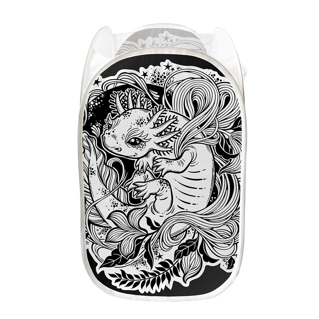 Black And White Axolotl Print Mesh Laundry Hamper