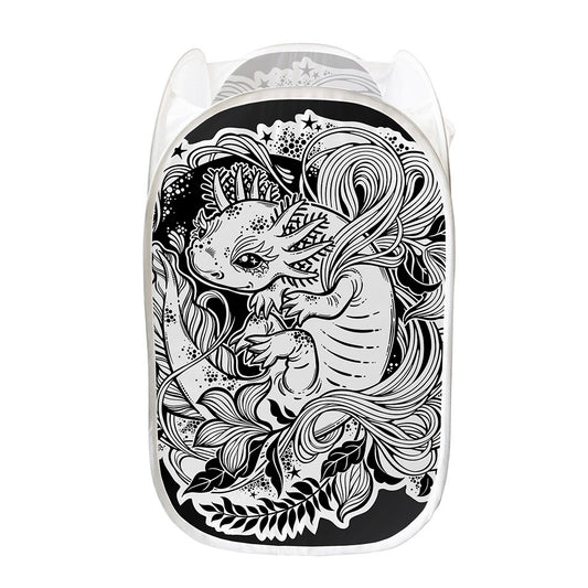 Black And White Axolotl Print Mesh Laundry Hamper