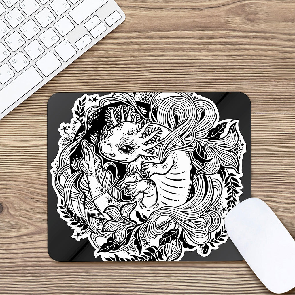 Black And White Axolotl Print Mouse Pad