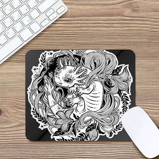 Black And White Axolotl Print Mouse Pad