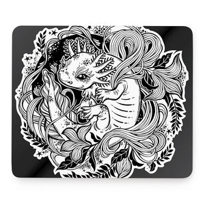 Black And White Axolotl Print Mouse Pad