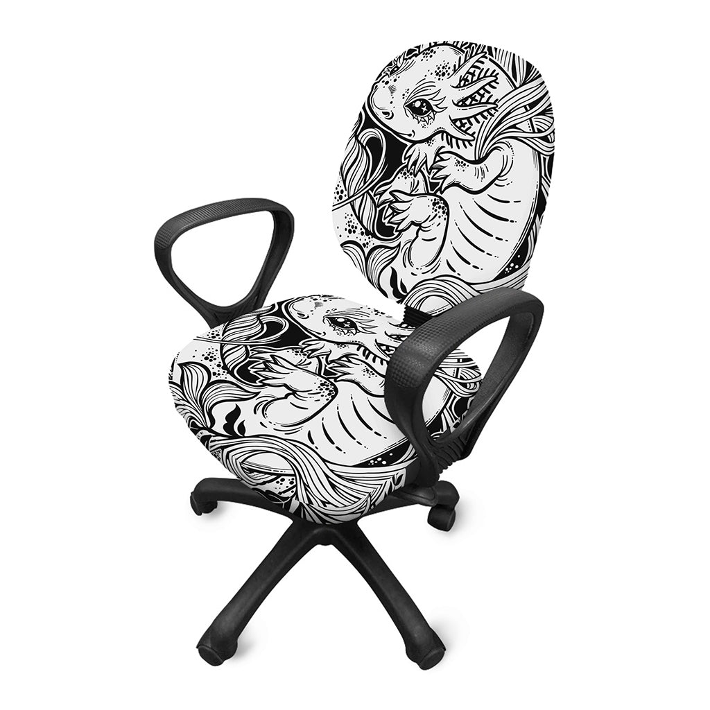 Black And White Axolotl Print Office Chair Cover