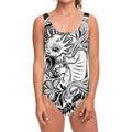 Black And White Axolotl Print One Piece Swimsuit