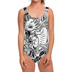 Black And White Axolotl Print One Piece Swimsuit