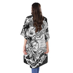 Black And White Axolotl Print Open Front Beach Cover Up