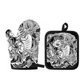 Black And White Axolotl Print Oven Mitt And Pot Holder Set