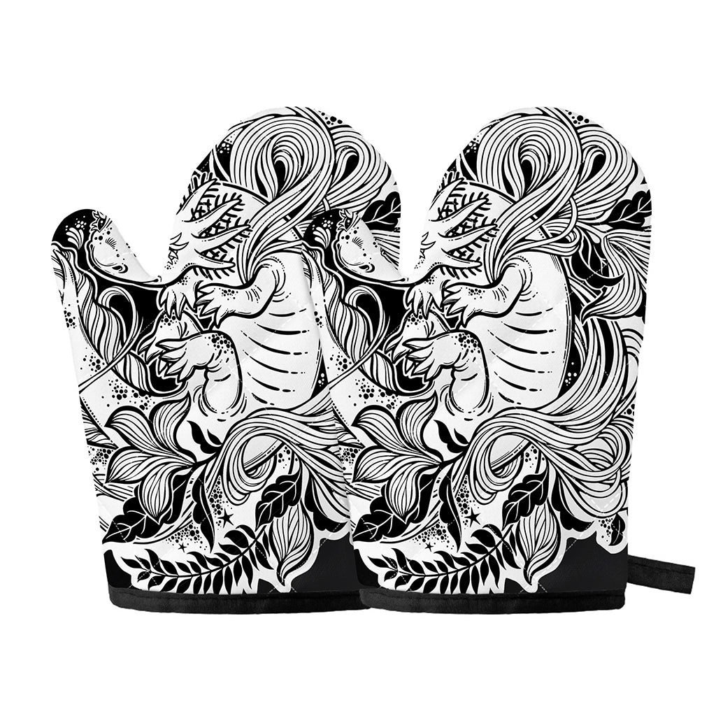 Black And White Axolotl Print Oven Mitts
