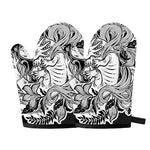 Black And White Axolotl Print Oven Mitts