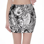 Black And White Axolotl Print Pencil Mini Skirt