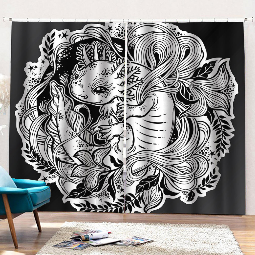 Black And White Axolotl Print Pencil Pleat Curtains