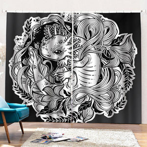 Black And White Axolotl Print Pencil Pleat Curtains