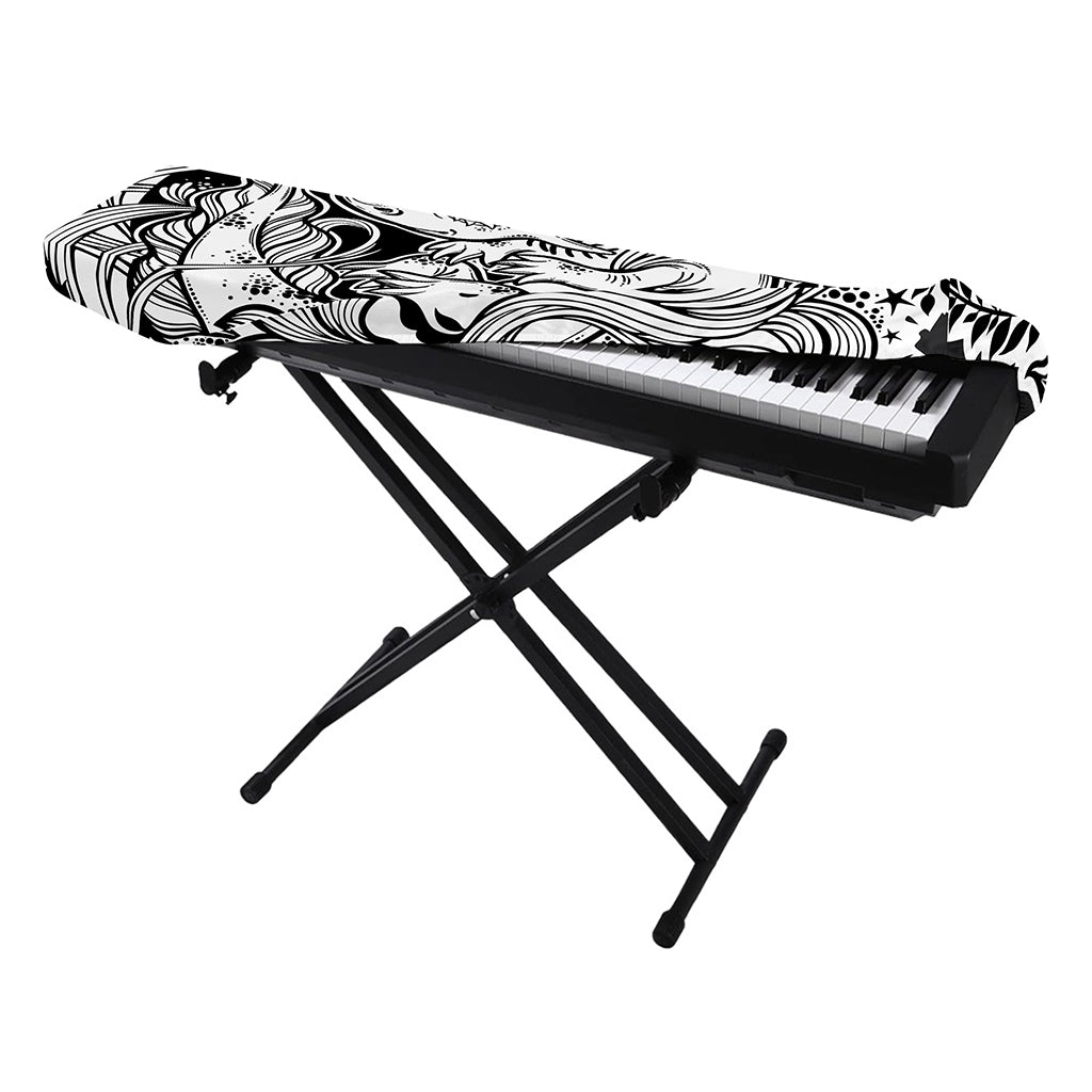 Black And White Axolotl Print Piano Keyboard Cover
