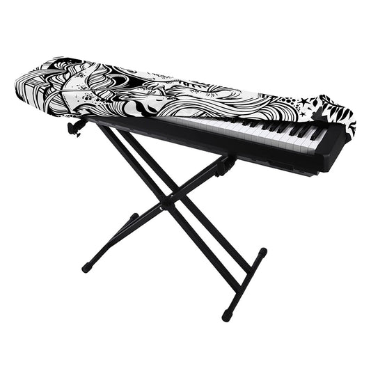 Black And White Axolotl Print Piano Keyboard Cover