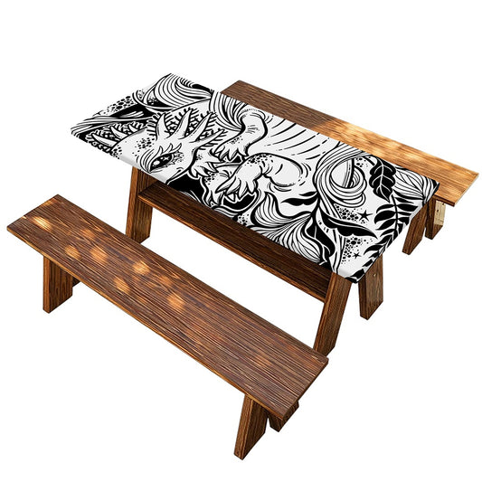 Black And White Axolotl Print Picnic Table Cover