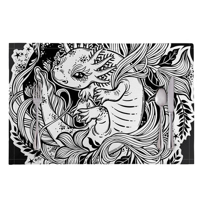 Black And White Axolotl Print Placemat