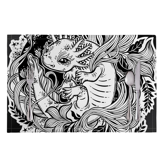 Black And White Axolotl Print Placemat