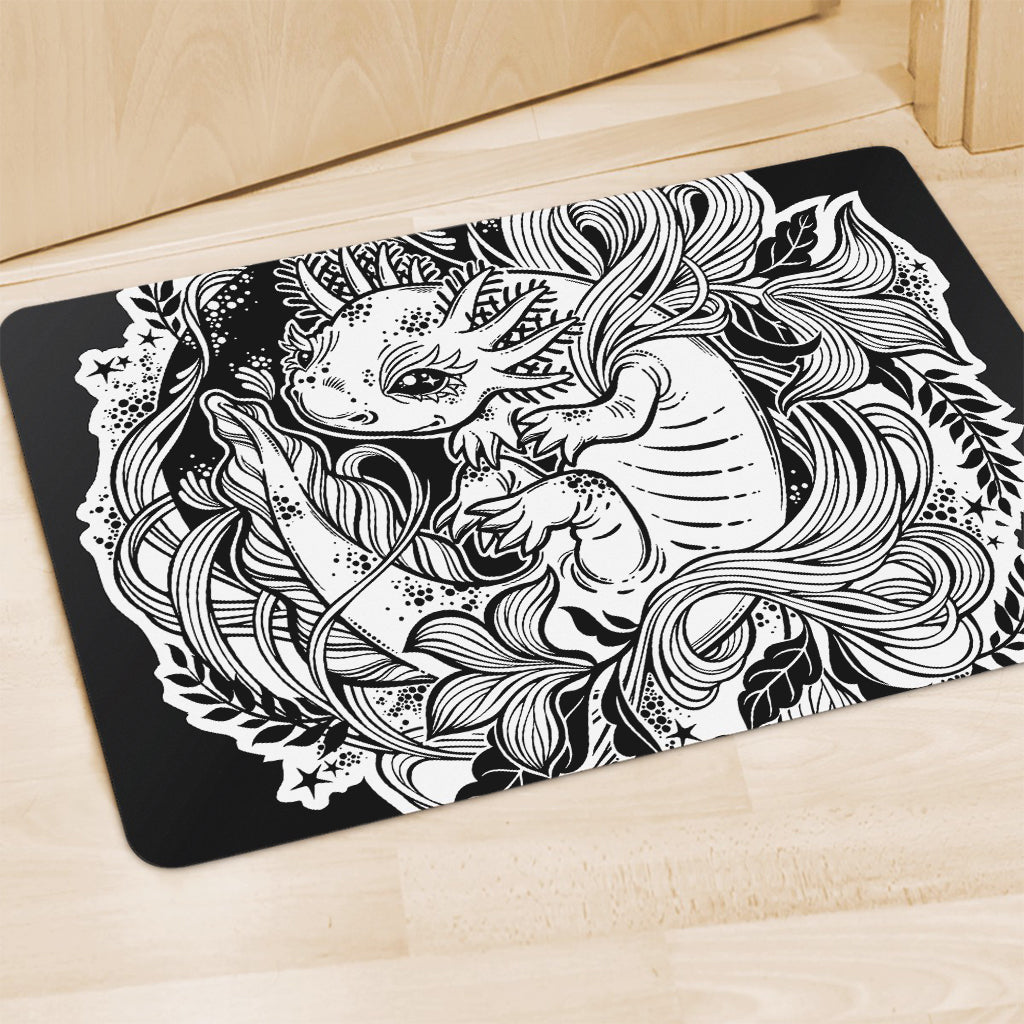 Black And White Axolotl Print Polyester Doormat