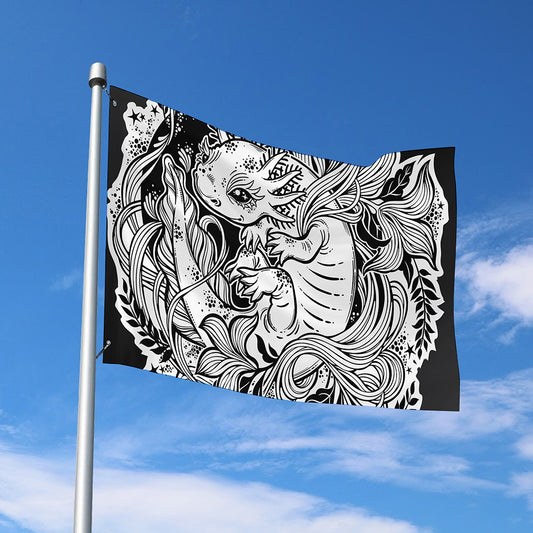 Black And White Axolotl Print Polyester Flag