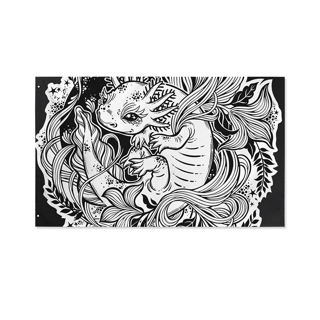 Black And White Axolotl Print Polyester Flag