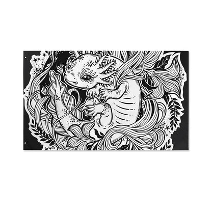 Black And White Axolotl Print Polyester Flag