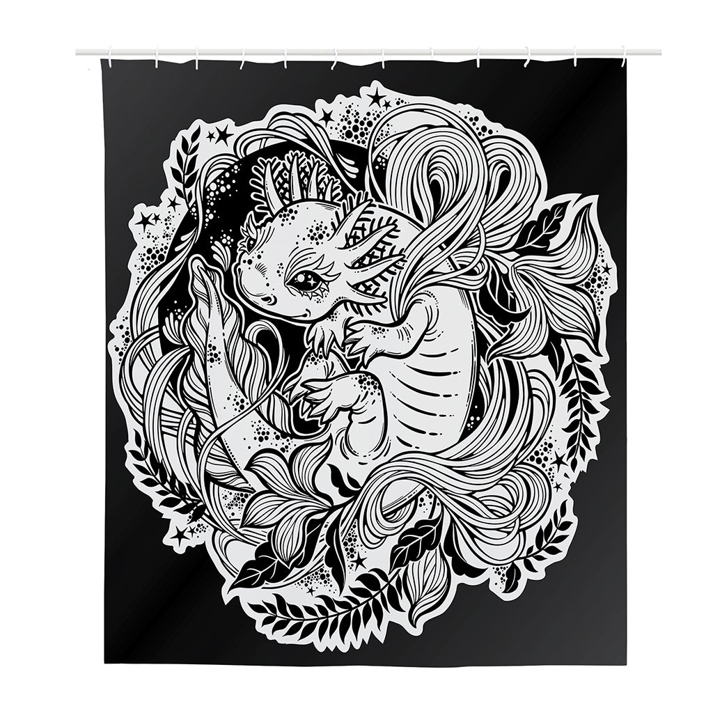 Black And White Axolotl Print Polyester Shower Curtain
