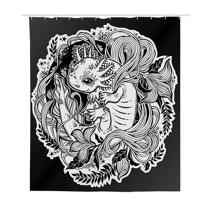 Black And White Axolotl Print Polyester Shower Curtain
